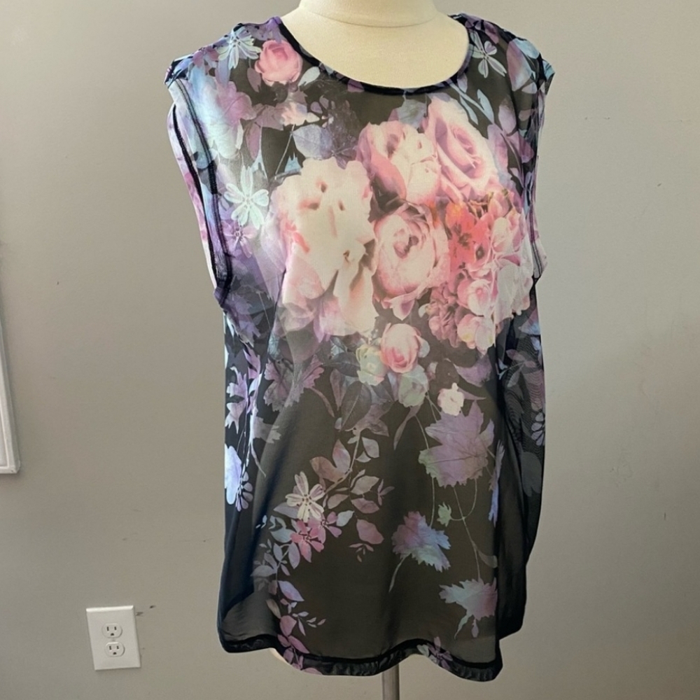 Sheer floral and black tunic